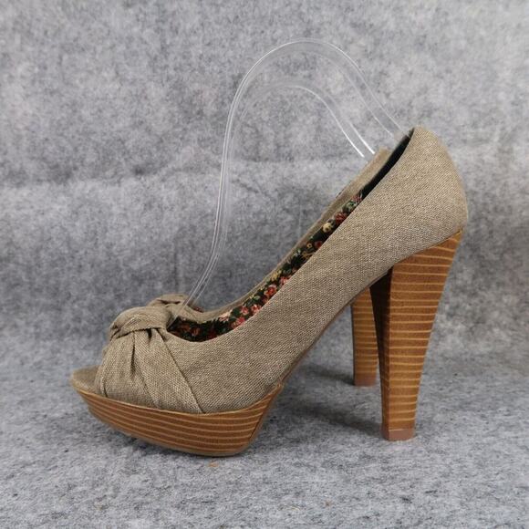 Kenneth Cole Shoes Womens 7.5 Pumps Platform Peep Toe Slip On Knot Fabric Brown - Picture 4 of 15